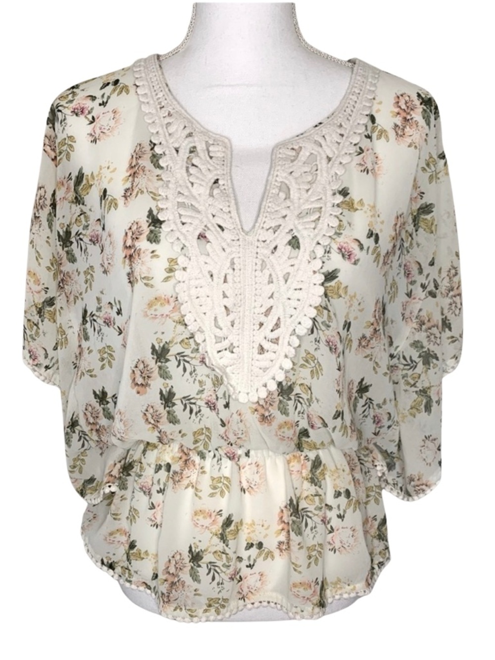 Excuse Me Miss‎ Batwing Blouse Top Boho Floral Women Size Large